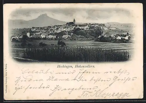 AK Hechingen /Hohenzollern, Blick in den Ort von den Feldern aus