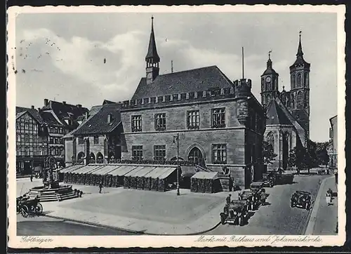 AK Göttingen, Markt mit Rathaus und Johanniskirche