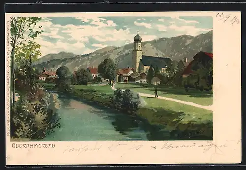 Künstler-AK Zeno Diemer: Oberammergau, Ansicht der Ortschaft mit umgebender Landschaft