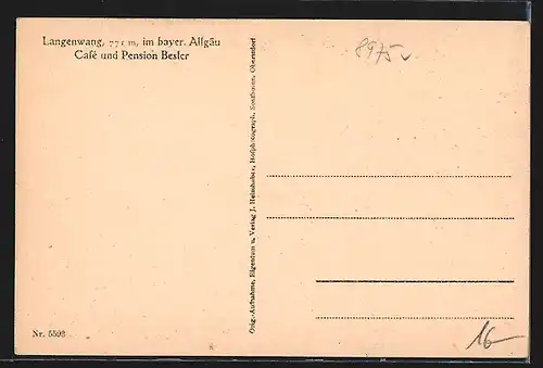 AK Langenwang im bayer. Allgäu, Cafe und Pension Besler