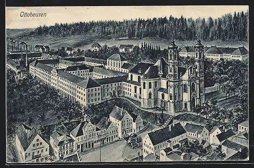 AK Ottobeuren, Gesamtansicht aus der Vogelschau