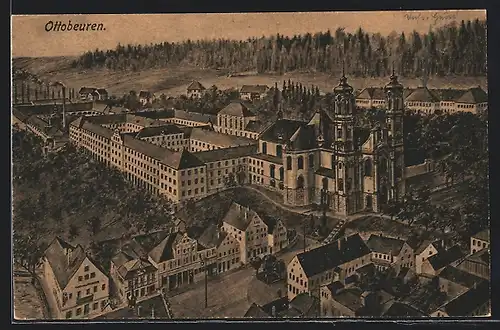 Künstler-AK Ottobeuren, Blick zum Kloster