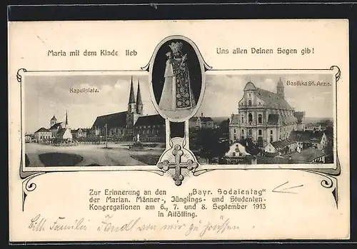 AK Altötting, Bayrischer Soldatentag der Marian. Männer-, Jünglings- und Studenten-Kongregationen 1913, Kapellplatz