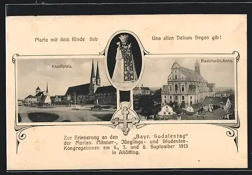 AK Altötting, Bayrischer Soldatentag der Marian. Männer-, Jünglings- und Studenten-Kongregationen 1913, Kapellplatz