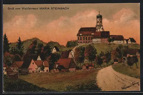 Künstler-AK Maria Steinbach, Ortspartie mit Kirche