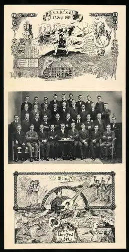 Klapp-AK Neuhaldensleben, Seminar-Absolvia 1919, Bergfest, Absolventen