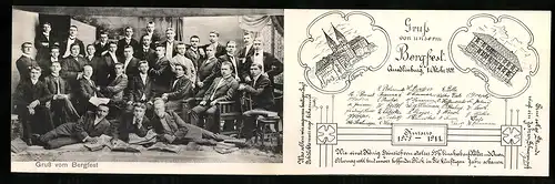 Klapp-AK Quedlinburg, Absolvia Gymnasium 1909, Bergfest, Schloss, Kgl. Seminar