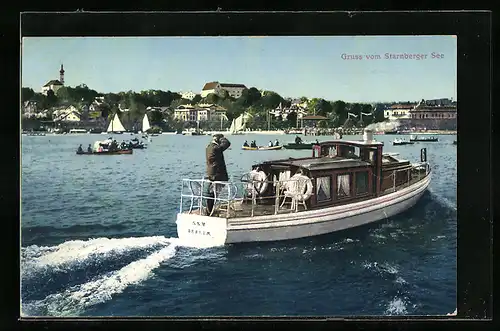 AK Starnberg, Motorboot Berlin auf dem Starnberger See