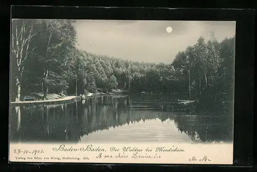 AK Baden-Baden, Der Waldsee bei Mondschein