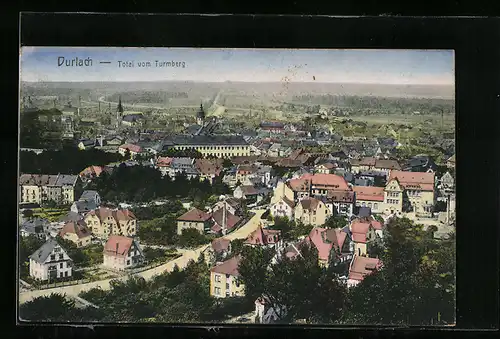 AK Durlach, Totalansicht mit Strassenpartie vom Turmberg aus