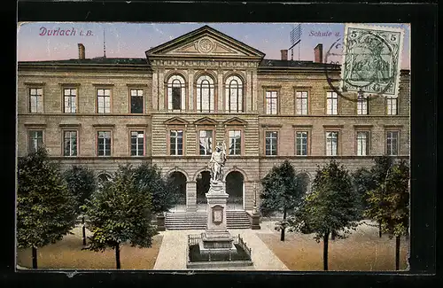 AK Durlach i. B., Schule und Denkmal