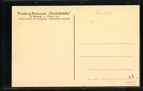 AK Durlach, Station der Bergbahn, Turmberg-Restaurant Friedrichshöhe