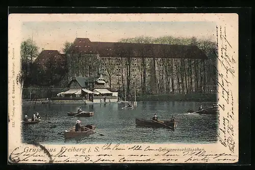 AK Freiberg i. S., Schwanenschlösschen mit Booten