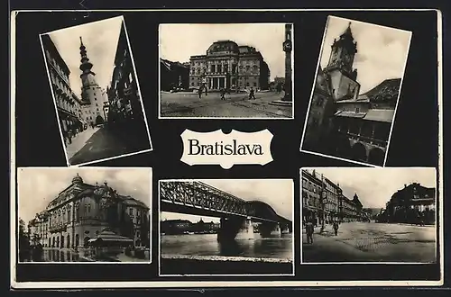 AK Bratislava, Gebäudeansicht, Brücke, Strassenpartie
