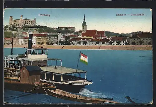 AK Bratislava, Donaulände mit Burg und Dampfer