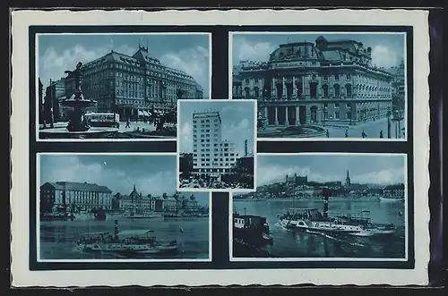 AK Bratislava, Gebäudeansichten, Fähre, Hochhaus