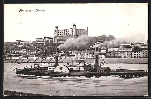 AK Pressburg, Dampfer Luitpold passiert den Ort