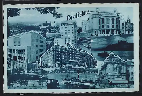 AK Bratislava, Hotel Carlton, Donaudampfer, Gebäudeansichten