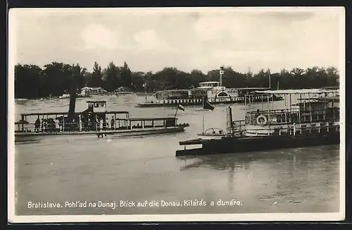 AK Bratislava, Blick auf die Donau mit Dampfern