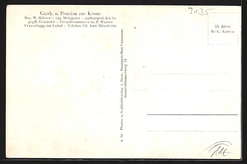 AK Wiernsheim /Württ., Gasthaus und Pension z. Krone, Bes. W. Bührer, Innenansicht, Gesamtansicht des Ortes