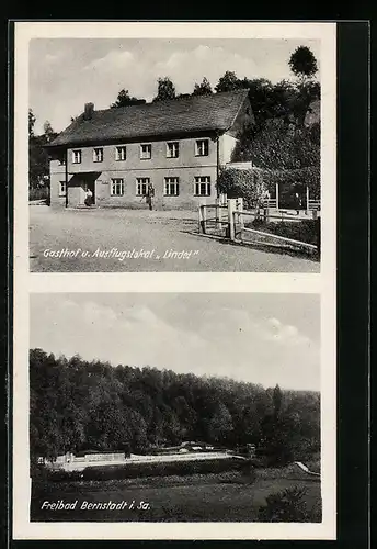 AK Bernstadt i. Sa., Gasthof u. Ausflugslokal Lindel, Freibad