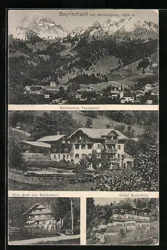 AK Bayrischzell, Hotel Sudelfeld, Villa Graf von Schönborn, Sanatorium Tannerhof