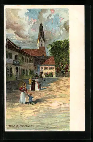 Lithographie Pullach, Gasthof Rabenwirt