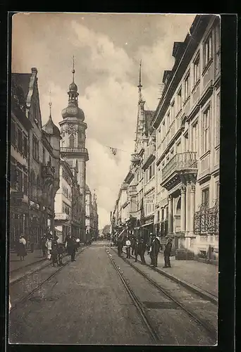 AK Heidelberg, Hauptstrasse mit der Providenzkirche und dem städtischen Museum