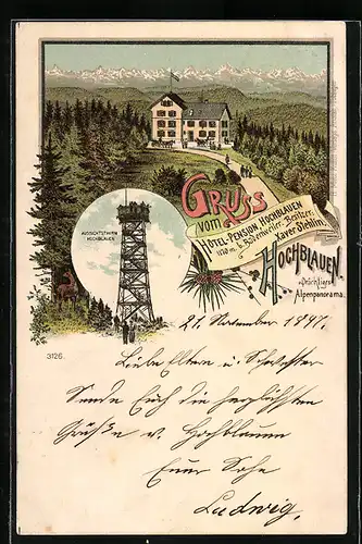 Lithographie Badenweiler, Hotel-Pension Hochblauen