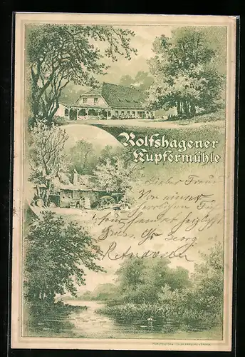 Lithographie Tremsbüttel, Gasthaus Rolfshagener Kupfermühle