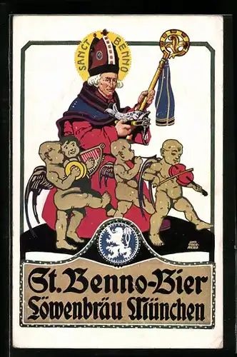 Künstler-AK Otto Obermeier: München, Brauerei-Werbung für St. Bennobier-Ausschank im Löwenbräu-Keller