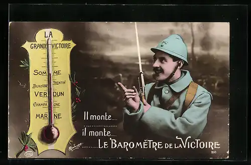 AK Soldat mit einem Barometer, Meteorologie