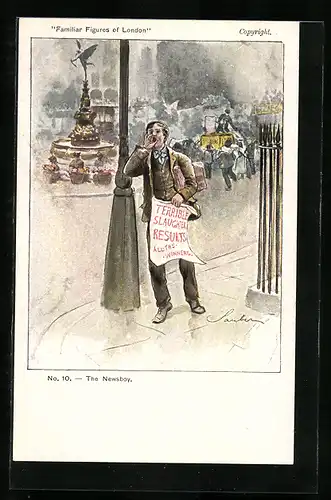 Künstler-AK London, The Newsboy, Zeitungsjunge an der Ecke