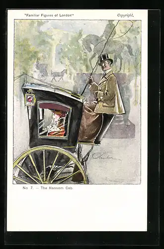Künstler-AK London, The Hansom Cab, Frau in einer Kutsche