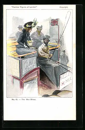 Künstler-AK Familiar Figures of London, The `Bus Driver, Kutscher, Pferdebahn