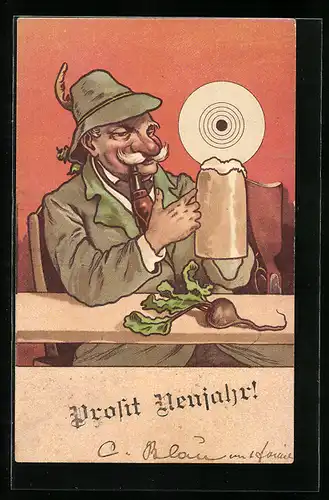 AK rauchender Mann hebt seinen Bierkrug an, Schützenverein