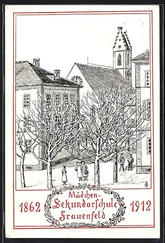 Künstler-AK Frauenfeld, Mädchen-Sekundarschule 1912