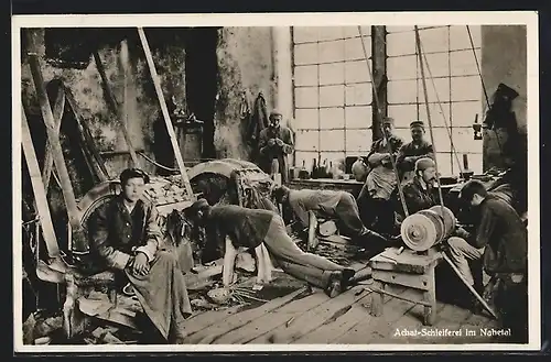 AK Arbeiter in einer Achatschleiferei im Nahetal