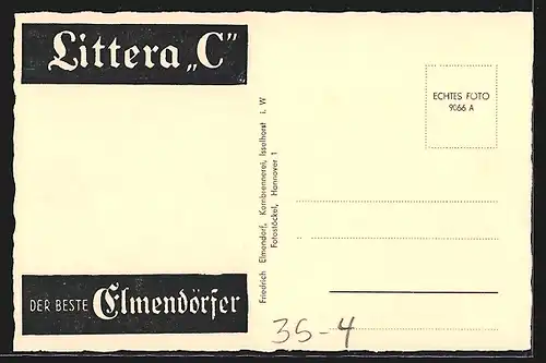 AK Reklame für Littera C, Der Beste Elmendörfer Schnaps