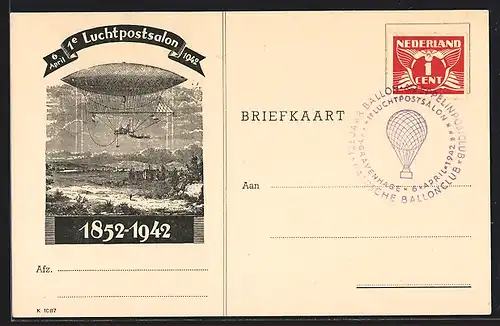 Künstler-AK Gravenhage, Erste Luchtpostsalon, April 1942, Zeppelin, 1852-1942