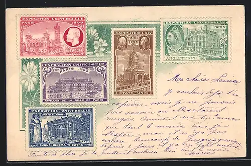 AK Briefmarken der Exposition Universelle 1900 in Paris