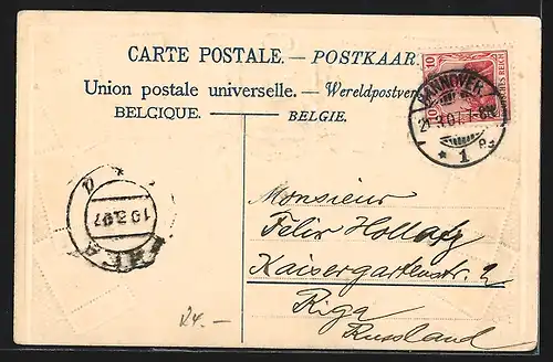 AK Briefmarken und Wappen aus Belgien