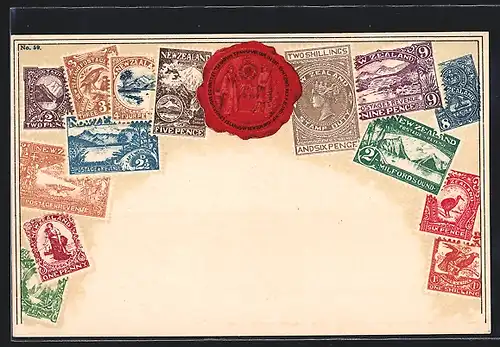 AK Neuseeland, Briefmarken und Siegel