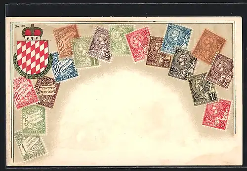 AK Briefmarken und Wappen Monacos, Krone