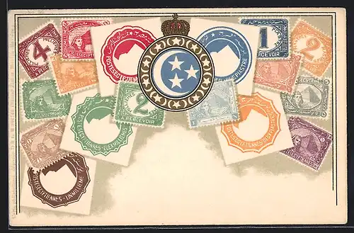 AK Briefmarken und Wappen Ägyptens, Krone