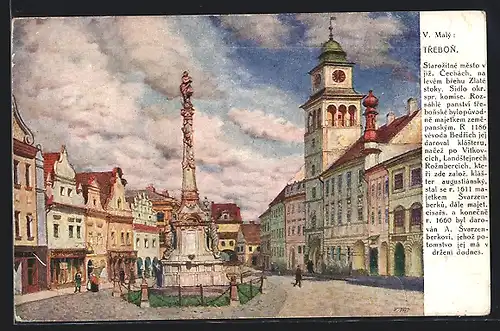 Künstler-AK Trebon, Denkmal auf Stadtplatz