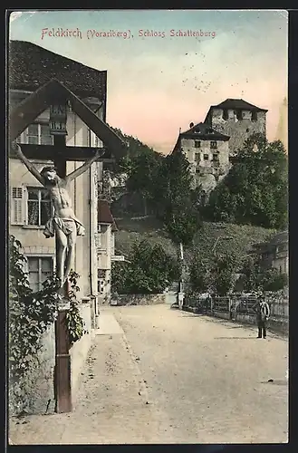AK Feldkirch, Schloss Schattenburg, Wegkreuz