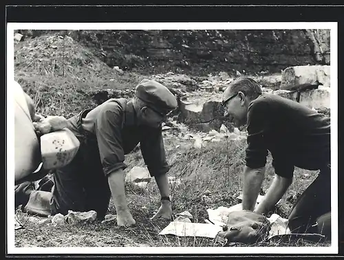 Foto-AK Hersbruck /Oberpfalz, Arbeiter des Steinbruch Schupf, Jura-Malm 1965