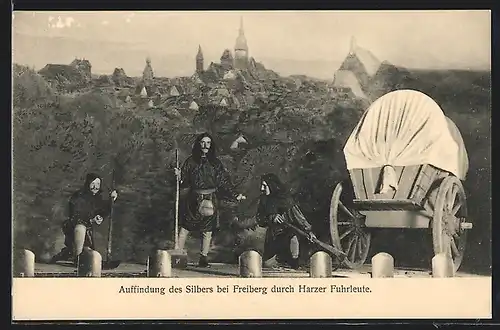 AK Freiberg, Bergfestspiel 1914, Auffindung des Silbers bei Freiberg durch Harzer Fuhrleute