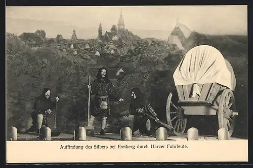 AK Freiberg, Bergfestspiel 1914, Auffindung des Silbers bei Freiberg durch Harzer Fuhrleute